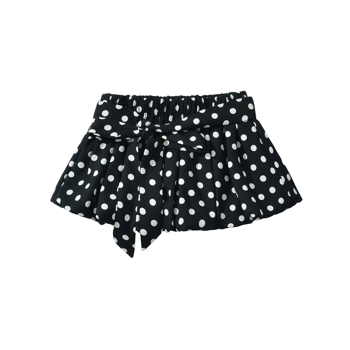 Sexy Black White Polka Dot Halter Tank Top + Tie Bow Sashes Elastic Waist Ruched Ball Gown BUD Mini Skirt 2 Pieces 1 Set