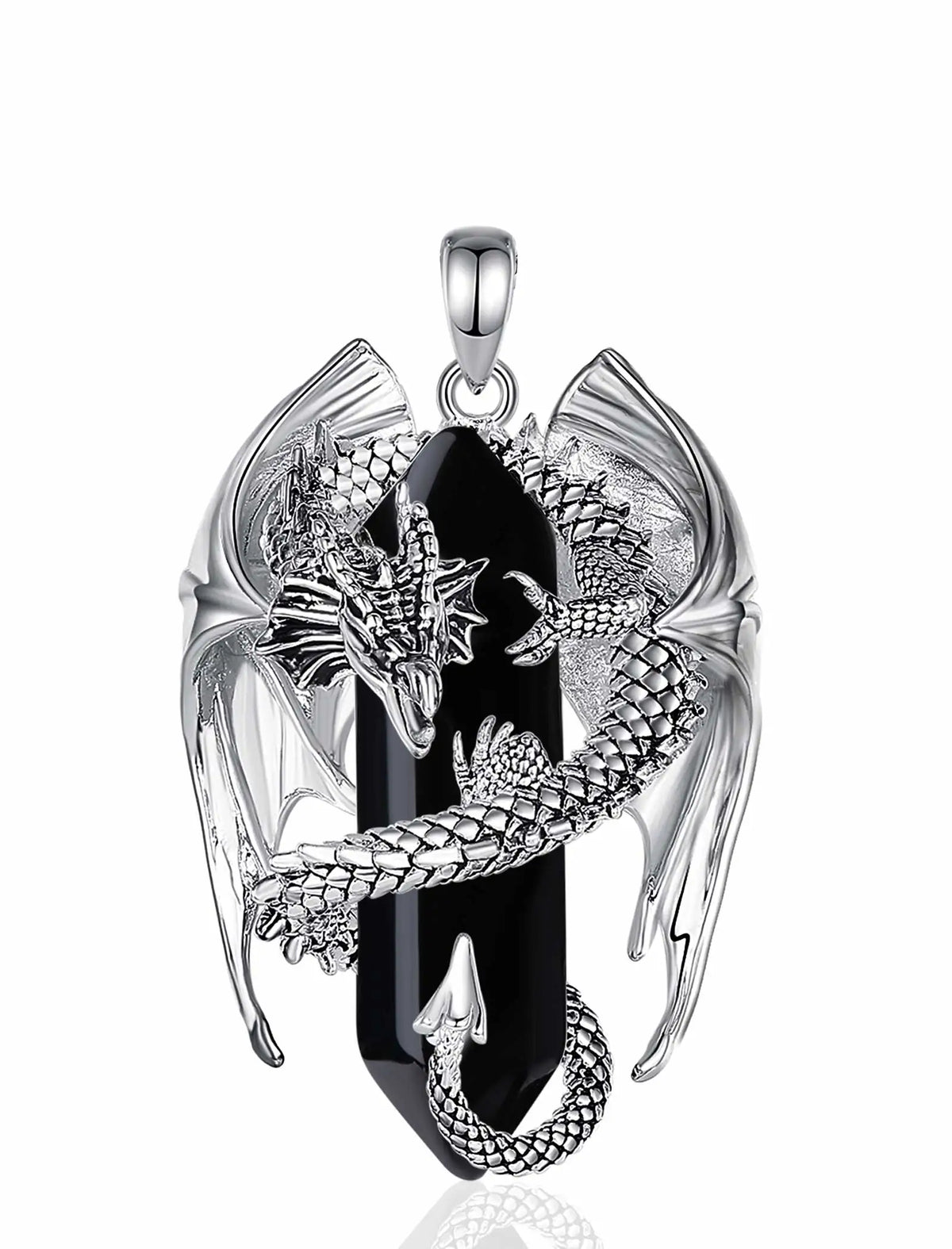 Eudora Dragon Twining Hexagonal Obsidian Prismatic Necklace Punk Healing Stone Crystal Pendant Personality Jewelry Gift for Man