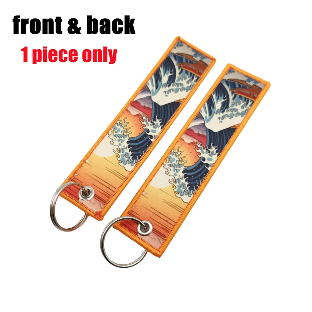 JDM Modification Culture Keychain Hokkaido waves Keyring Strip Cloth Car Motorcycle Key Chain Holder Backpack Pendant Accessory