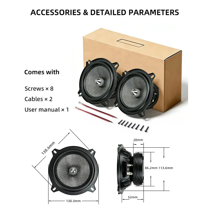 2pcs 5 Inch Mid-Bass Car Speakers High Sensitivity Fidelity Audio with Carbon Fiber Cone Universal 450W 4 Ohm Car Music Stereo