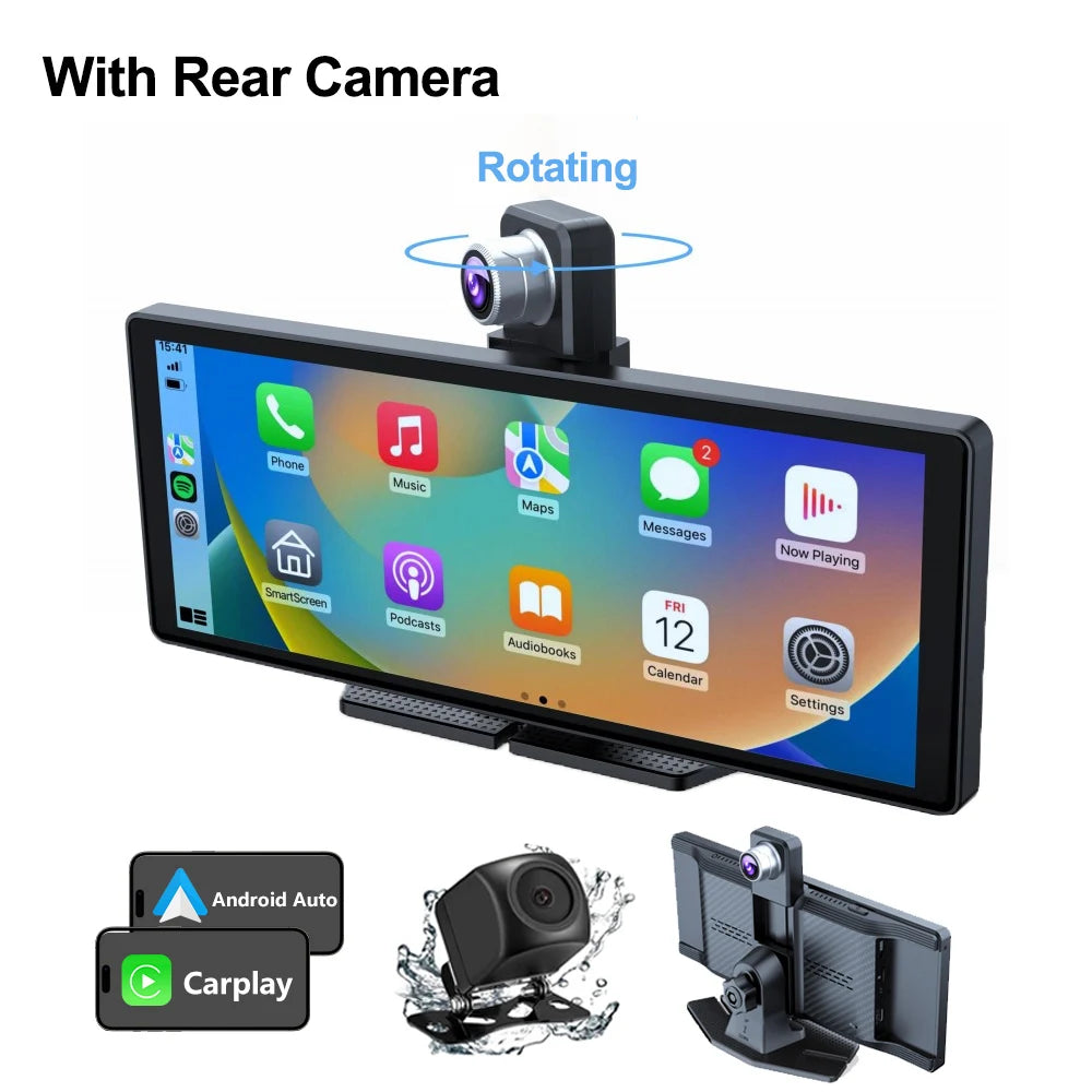 10.26'' Universal Portable Wireless Carplay Screen for Car with Android Auto Touchscreen Car Stereo System