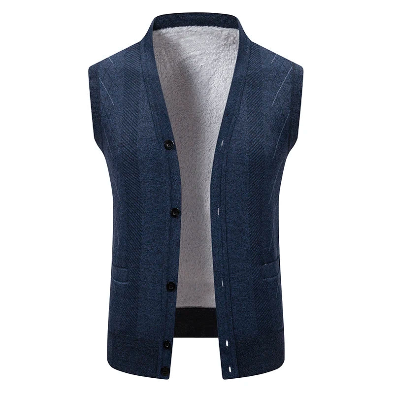 Mens Sleeveless Cardigan Knit Sweater Vest V Neck Button Down Cardigan Sweaters Knitted Dad's Argyle Vest with Pocket