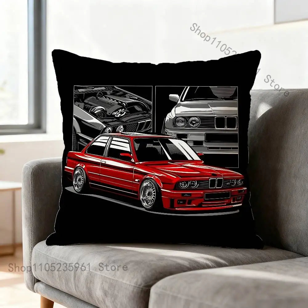 Black White E-E36 Car Pillow Cases for Bedroom Living Room Sofa Home Decor Polyester Cushion Cover with Zipper