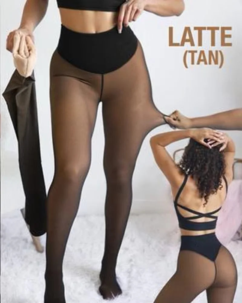 One Seam Fleece Lined Leggings Compression Band Shaping Tights Sheer Warm Stocking Skin Tone Pantyhose Plus Size