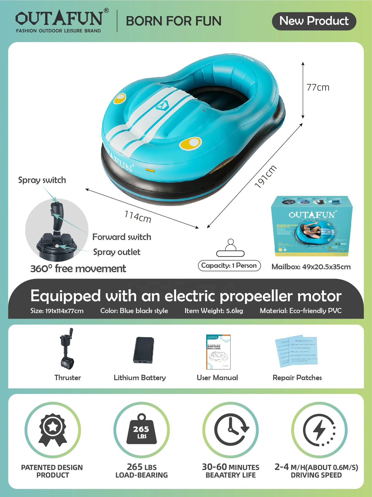 Inflatable Bumper Car Motorized Pool Float with Lake Float Tube PVC Material 1 Passenger Adult Pool Toy Water Amusement