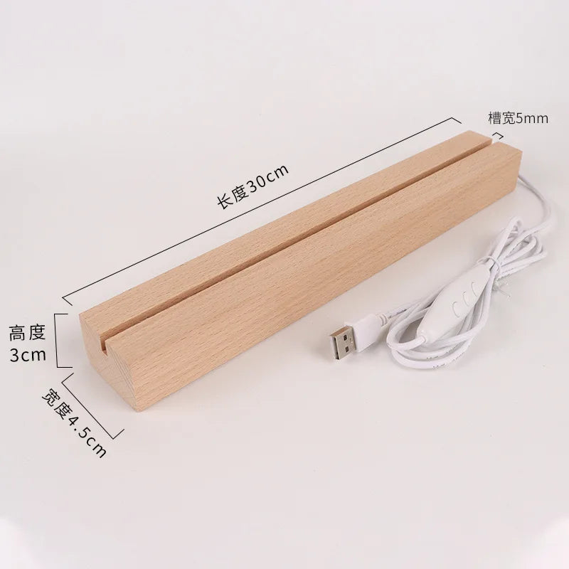 30cm Long Rectangular Wooden Led USB Light Display Base Luminous Stand for Acrylic Plexiglass Resin Arts 3D Bedside Table Lamps