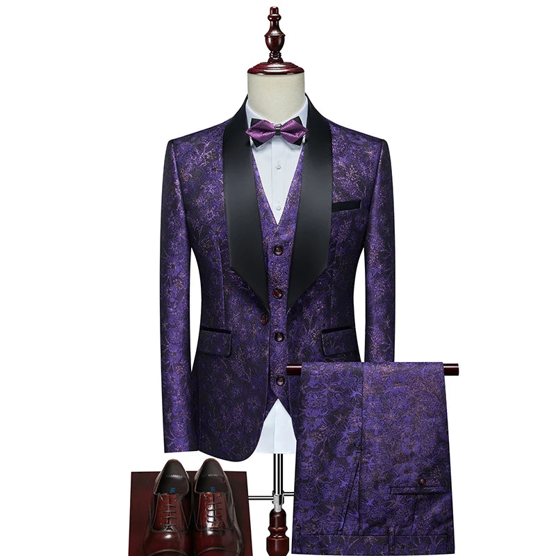 Men's Evening Dress Bridegroom Suit British Wedding Business Casual Fashion Three-piece Set with Vest And Trousers Sizes M-6XL