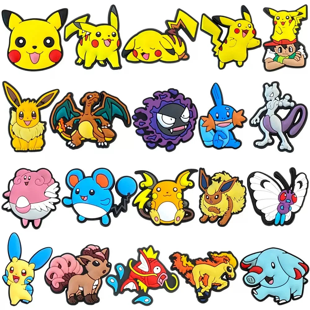 25-72pcs Potdemiel Pokemon Pikachu Shoes Charms PVC Cartoon Shoe Decoration Accessories Clog Sandals Buckle Kids Friends Gift