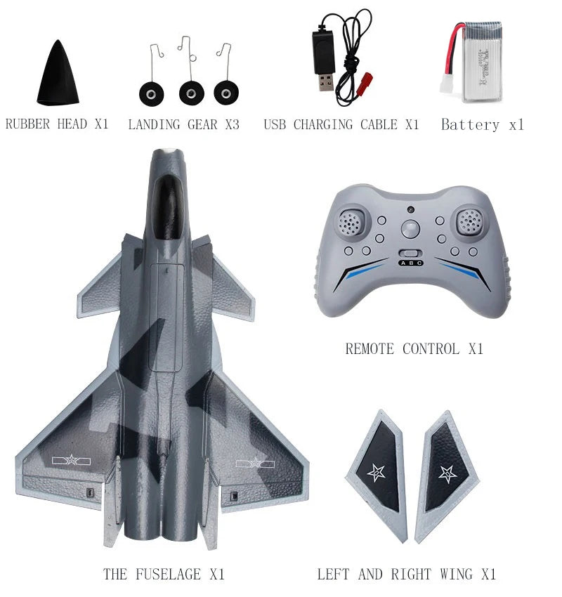 FX9630 J20 RC Plane Gyroscope Power Fighter Remote Control Airplane Anti-collision Soft Rubber Head Glider with Culvert Design