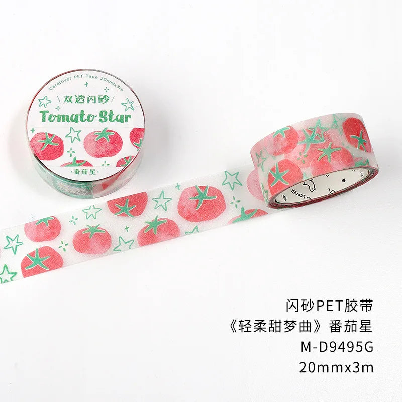 3m/roll Kawaii Korean INS Lucky Grass Sparkling Sand PET Tape Stickers DIY Scrapbook Decoration Diary Album Aesthetic Stationery