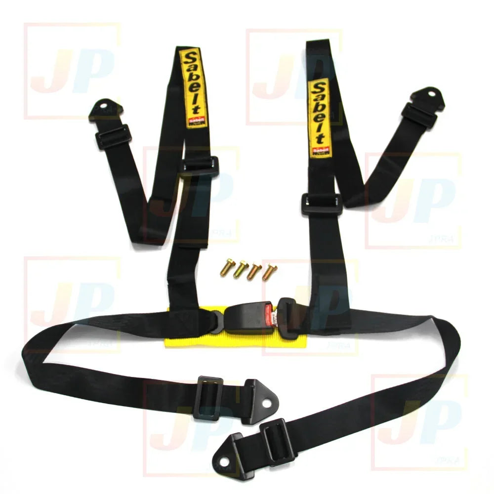 Universal 2" Car Seat Belt - JDM Sabelt Racing 4-Point Snap-In Safety Harness,Drifting Style Bolt Mounting, Interior Accessory