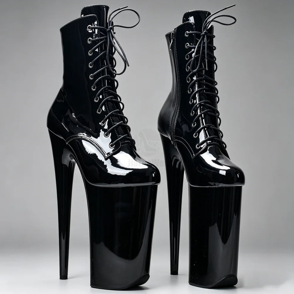 10" Heel And 6 3/4"(26CM) Platform Extreme High Heels Pole Dancing Lace Up Ankle Boots In Stock