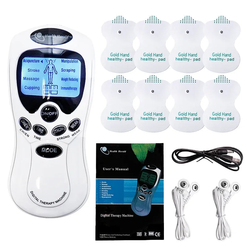 Dual Output Electric Tens Pulse Massager Instrument Electrical EMS Muscle Stimulator Acupuncture Massage for Neck Back Full Body