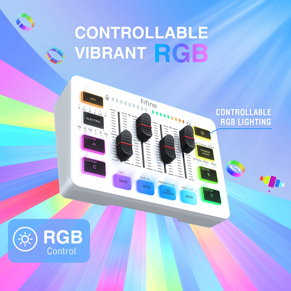 FIFINE Gaming USB Mixer with 4-Channels/XLR Microphone Interface/RGB, Sound Mixer for Game Podcast Streaming AmpliGame SC3W