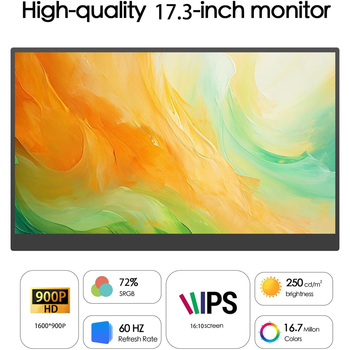 AHXJKA 17.3“ Portable Screen Monitor Display 1600*900P 16:10 250cd/㎡ IPS Panel Extend For Mobile Phone Gaming TV Box PS4 PS5