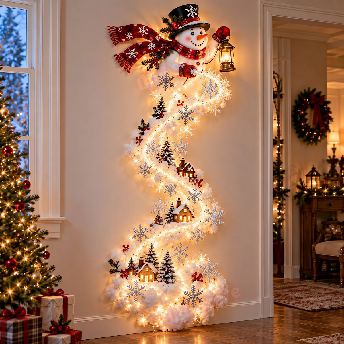 Christmas Magic Trail Wall Light-LED Glowing Christmas Scene Wall Decoration,Santa Sleigh Reindeer Hanging Decoration for Party