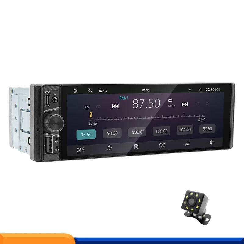 1 DIN 6.28" Touch Screen Car Radio with Wireless Apple CarPlay / Android Auto, Bluetooth 5.0, Type C Charging, FM USB MP5 Player