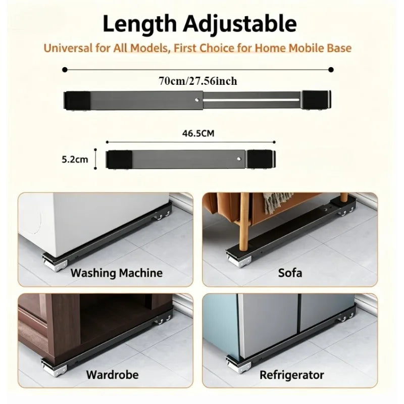 2Pcs Adjustable Washing Machine Stand Mobile Roller Bracket Refrigerator Base Multi-functional Dryer Holder Non-slip Mount