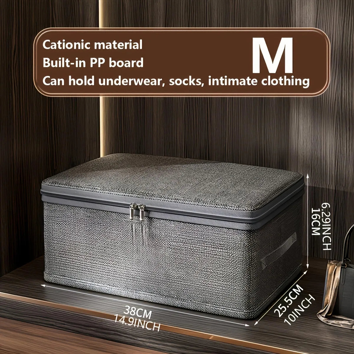 Premium Linen Like Fabric Storage Box Foldable Wardrobe Organizer with Sturdy Board Support Large Zipper Bin for Clothes Sweater