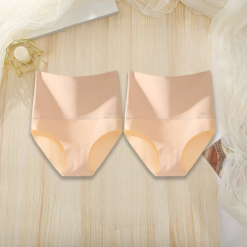 2Pcs/Set High Waist Panties Women Body Slimming Underwear Breathable Comfortable Briefs Solid Briefs Breathable Lingerie