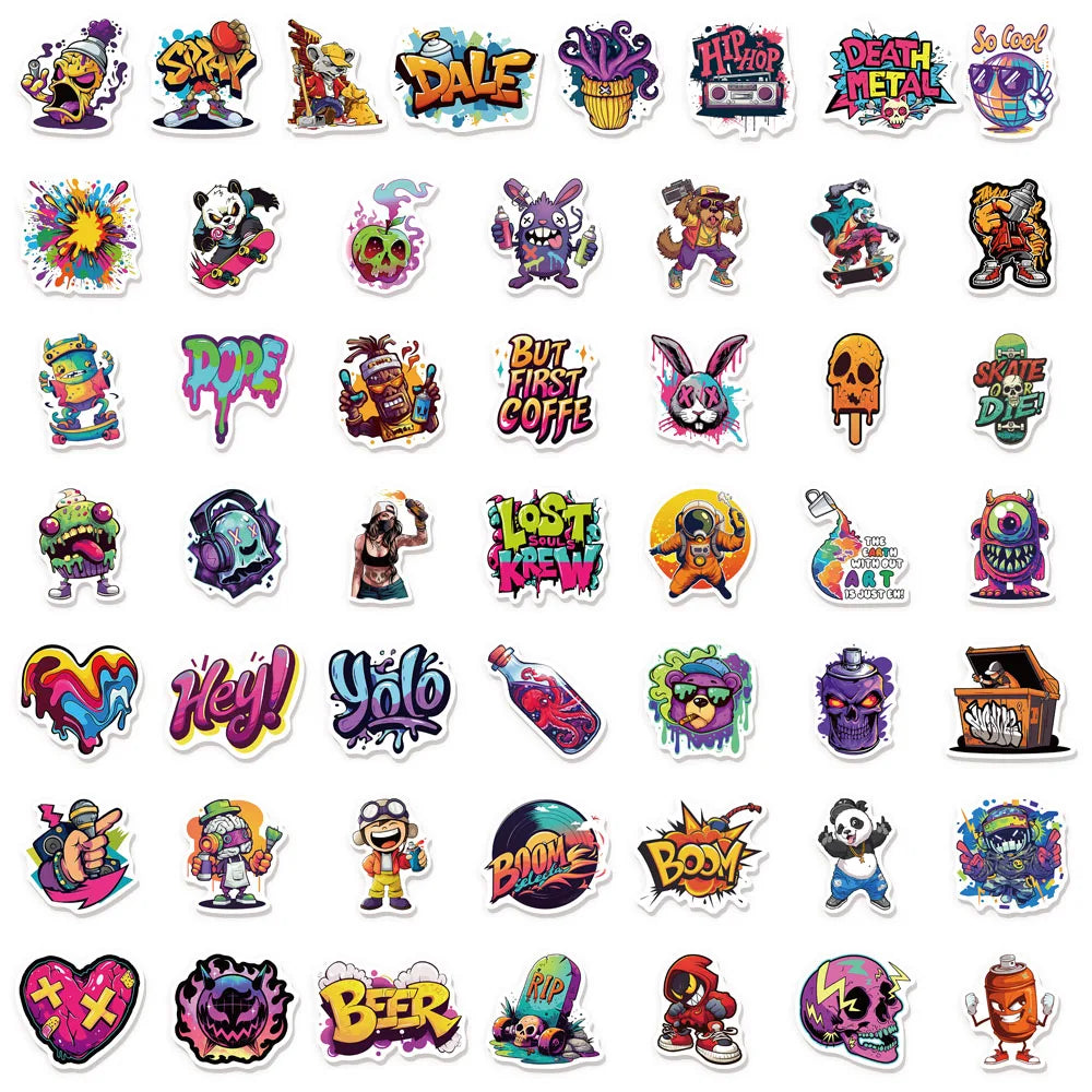 50PCS Creative Trendy Street Graffiti Stickers Luggage Notebook Skateboard Speaker Labels Waterproof Stickers