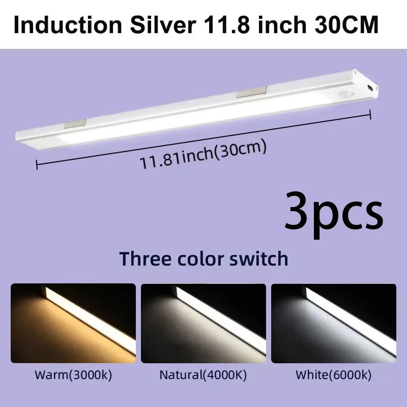 Motion Sensor Cabinet Lights Dimmable LED Night Light Wireless USB Rechargeable Led Tube Light for Wardrobe 3Colors Night Lamp