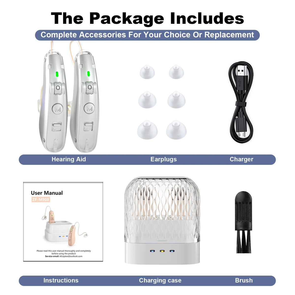 Rechargeable USB Hearing Aid Behind the Ear Sound Amplifier Elderly Noise Cancelling Deaf Care Charging case