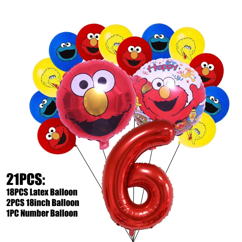Birthday Party Decoration Set Supplies Cartoon Sesame Streets Birthday Party Supplies Tableware Balloon Cake Topper Banner Plate