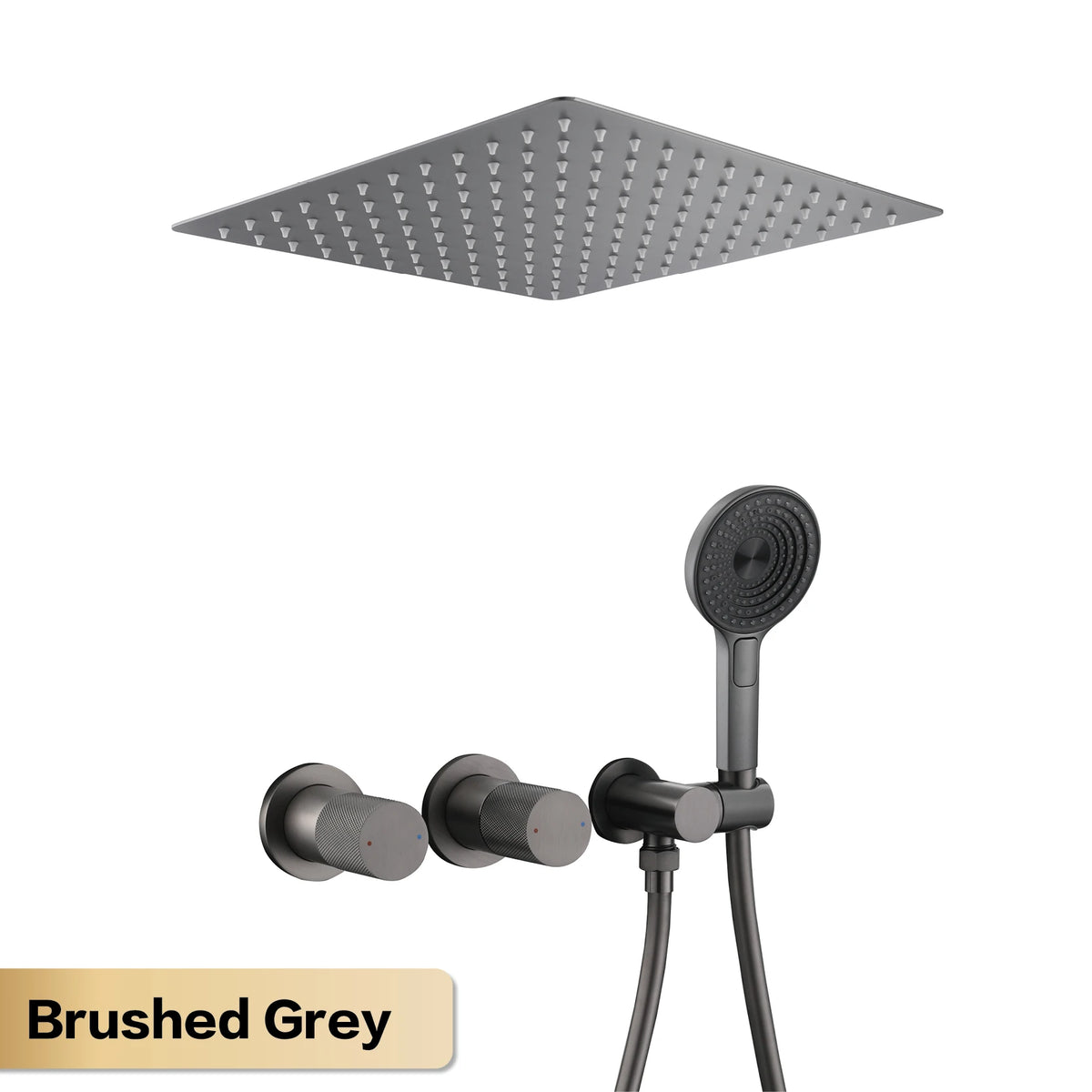 AITANA Minimalist Gun Grey Brass Ceiling Shower System Hidden Embedded Dual Handle Cold and Hot Water 2-Function Bathroom Mixer