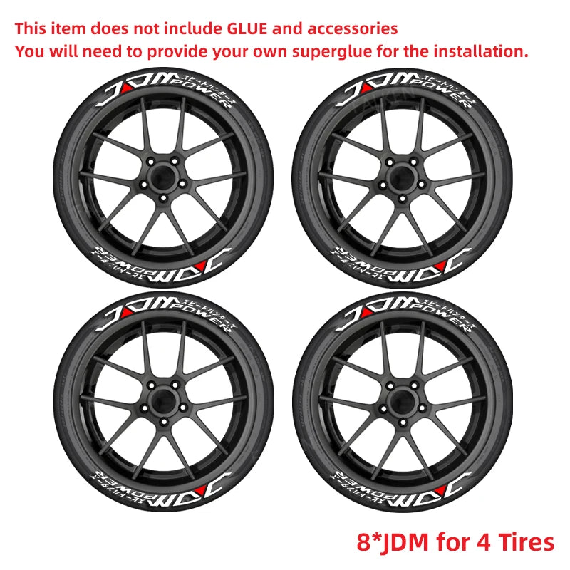 Permanent JDM Tire Letter Stickers White Rubber Tire Decals Universal Fit Car Wheel Sidewall Sticker DIY Racing Drift Style
