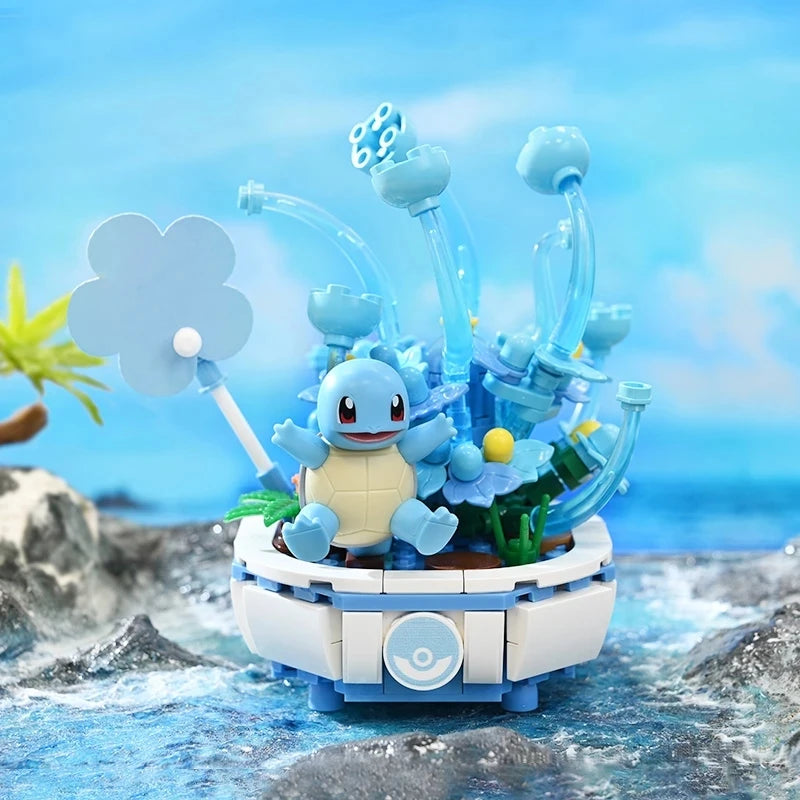 New Pokemon Building Block Pikachu Charmander Squirtle Model Toy Home Decoration Plant Potted Flower Brick Girl Toy Youths Gift