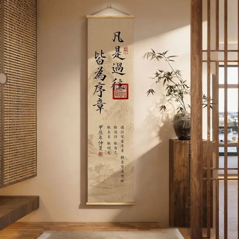 Chinese Calligraphy Wall Decor Scroll Aesthetic Room Decor Zen Mountain View for Home Entrance Tea Room Study Mindful Living