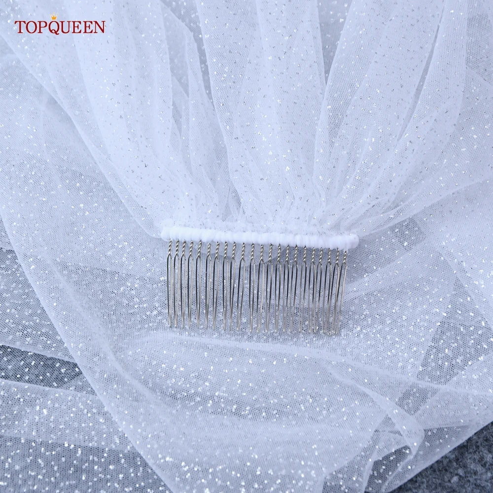 Topqueen V101 Sparking Wedding Veils Golden Bride Veil Cathedral Length Champagne Colored Sequins Royal Wedding Accessories