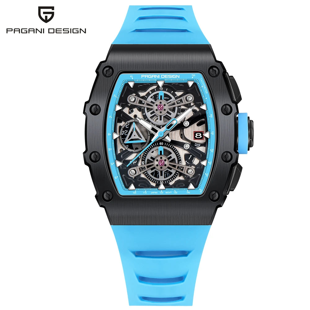 PAGANI DESIGN Wine Barrel Hollow out Men's Time Watch Top Sapphire Stainless Steel Men's Multi Functional Sports Watch