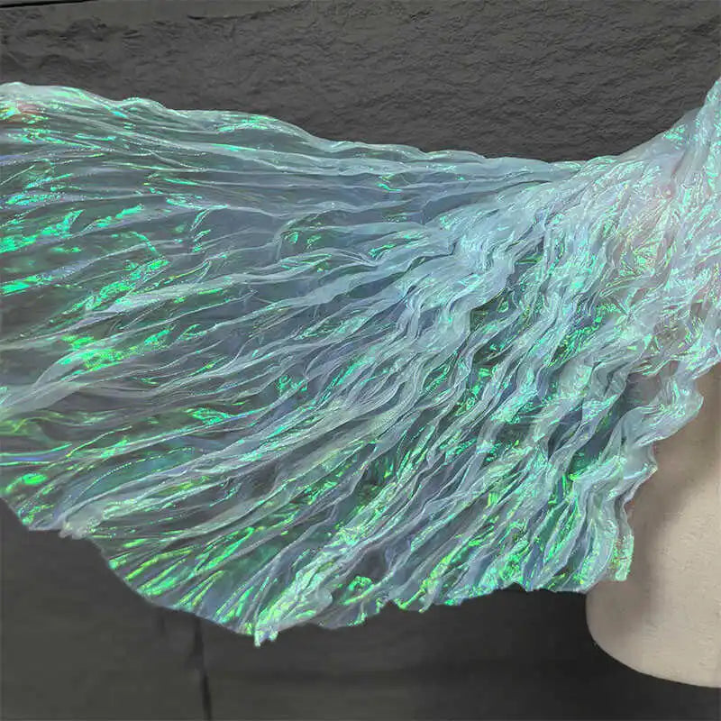 Wave Wrinkled Organza Fabric Gradient By The Meter for Decorative DIY Clothing Designer Sewing Laser Mermaid Texture Cloth White