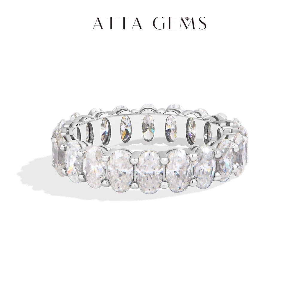 ATTAGEMS 3*5mm Oval Cut Full Moissanite Eternity Rings for Women Men S925 Sterling Silver Jewelry Elegant Stackable Wedding Ring