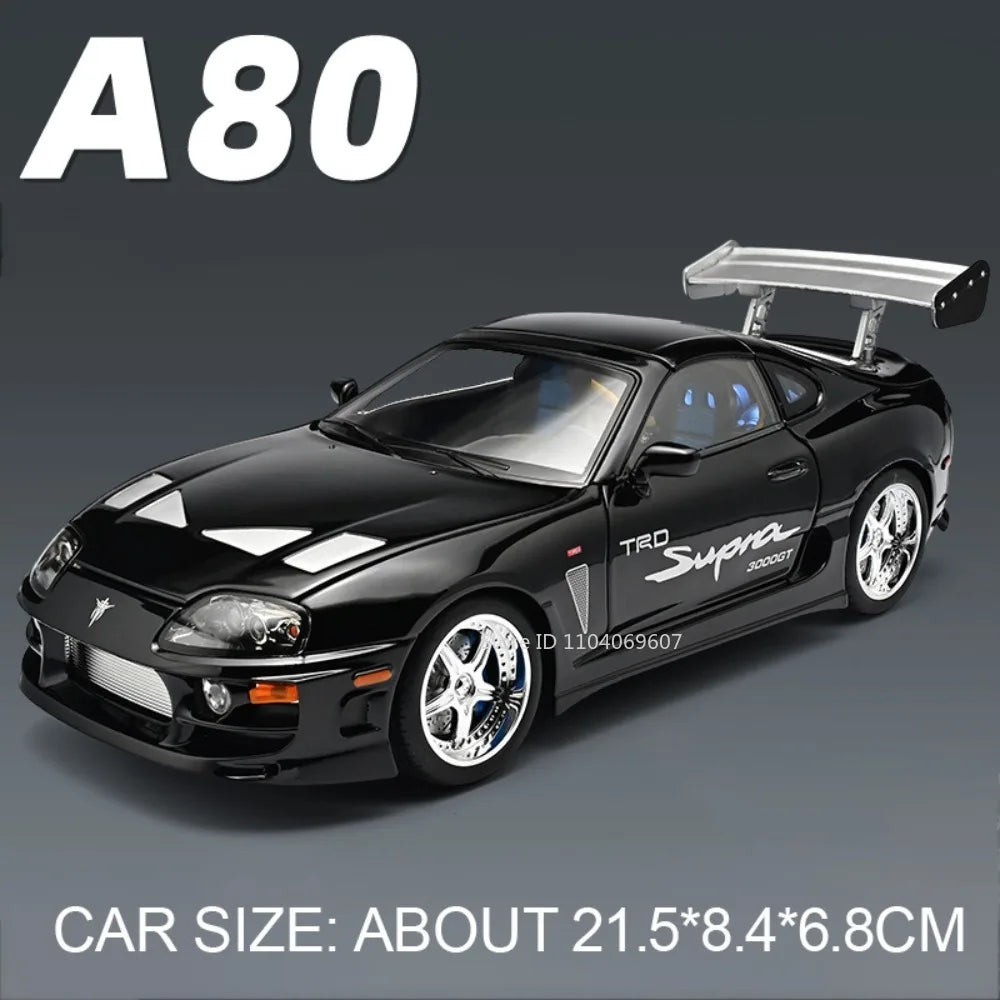 1:24 Scale Supra A80 911 GT3RS Supercar Model Toy Alloy Diecast Shock Absorption Doors Opened Sound Light Collection Sports Cars