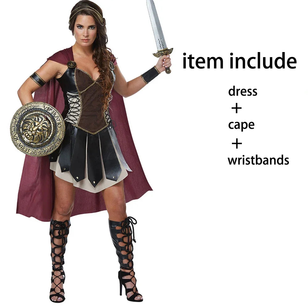 Halloween Medieval Warriors Xena Costume Women Roman Princess Spartan Gladiator Soldier Cosplay Fancy Dress