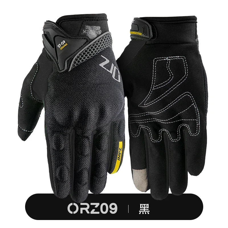 ORZ Motocross Anti-Skid Breathable Riding Racing Head Locomotive Touch Screen Full Finger Gloves Men Summer