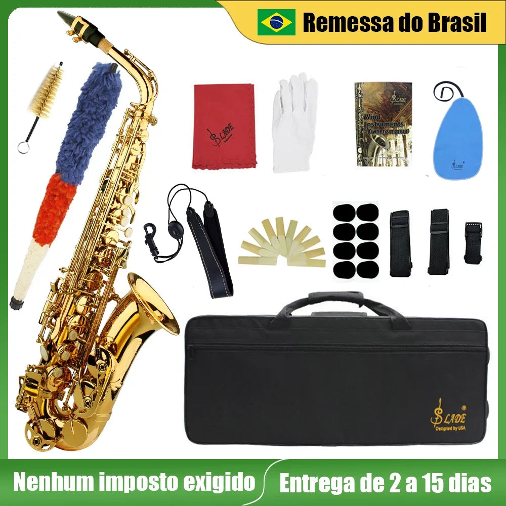 SLADE Eb E Flat Alto Saxophone Brass Sax Saxofone Woodwind Music Instrument With Case Reeds Mouthpiece Gloves Accessories