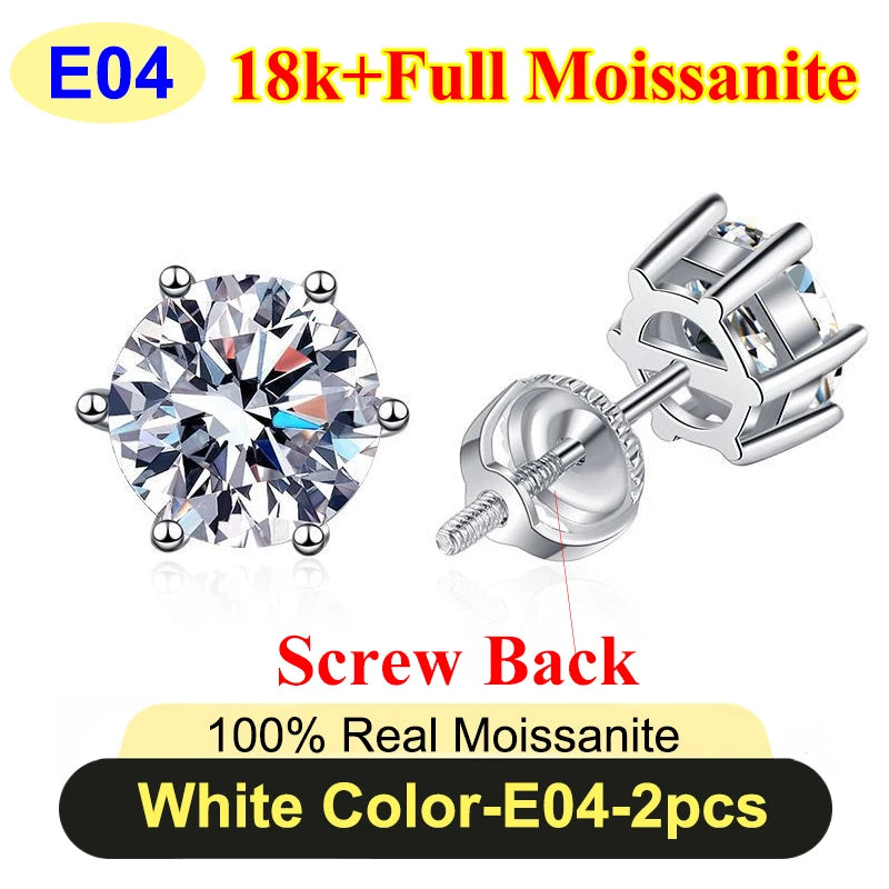 Premium 0.5-3ct Moissanite Diamond Stud Earrings for Women Original 925 Sterling Silver Screw Back Women Moissanite Earring
