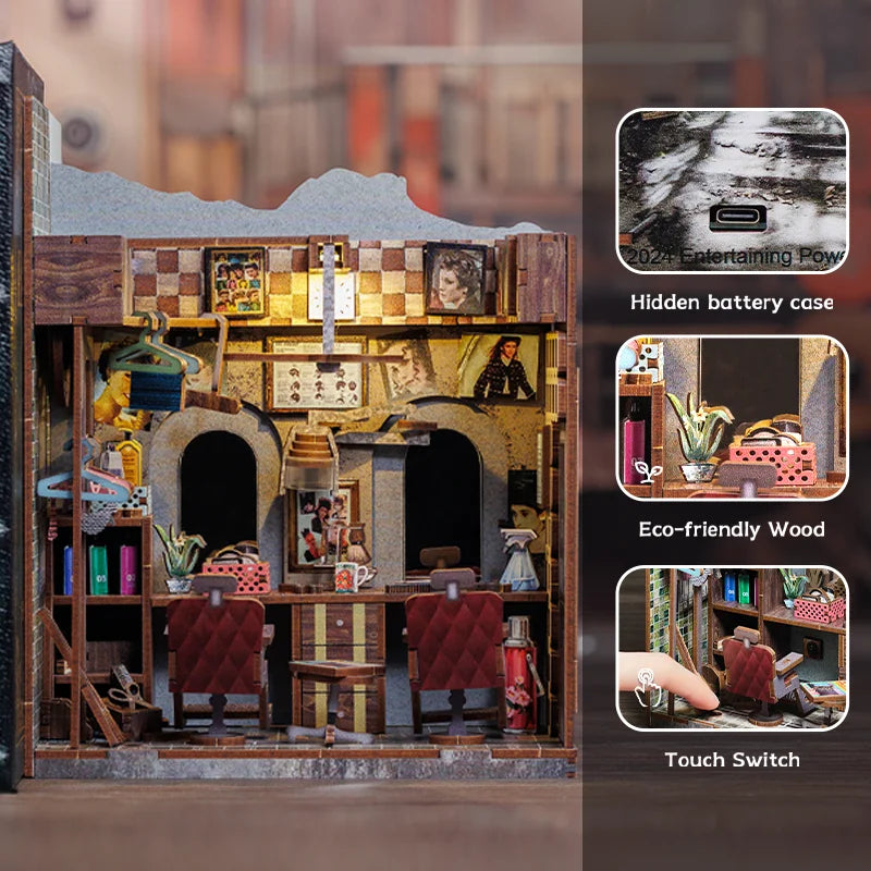 CUTEBEE 3D Wooden Puzzle DIY Dollhouse with Led Light Twilight of the Warriors Bookend Toys for Adults Lover Child Gifts