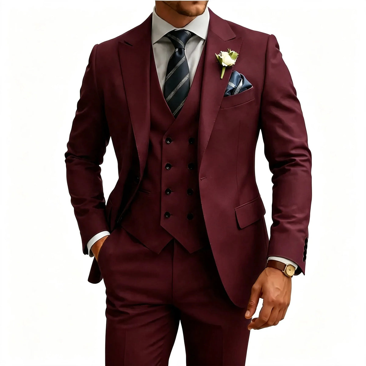 Slim Fit 3 Piece Men Suit Set, Formal Tuxedo Blazer Waistcoat Trousers for Wedding Prom Business Dinner Party