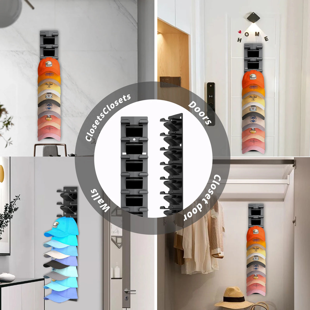 Hat Organizer for Baseball Caps 2Pack, Hat Rack for Wall with Strong Adhesive Hold up to 20 Hats, Hat Hanger Holder Display