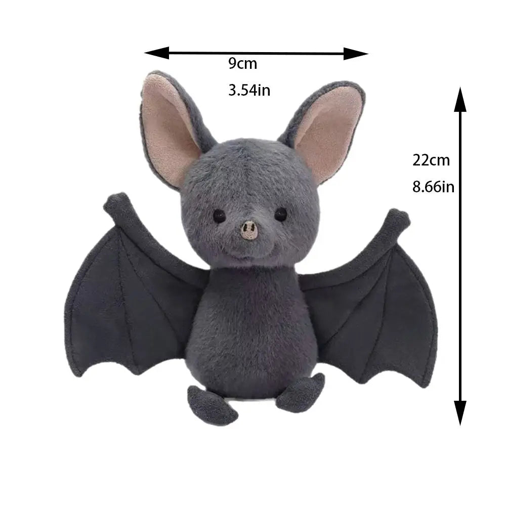 22cm Grey Bat Plush Toy Soft Stuffed Animal Gothic Funny Bat Plushies for Car Interior Home Halloween Party Decoration Gift