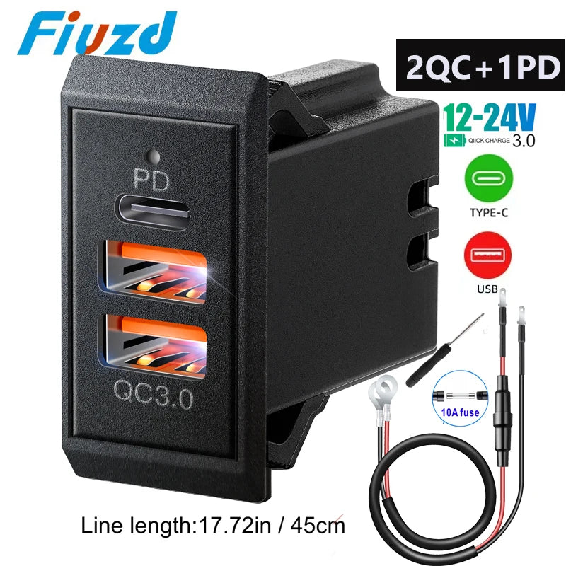 Power Socket 12V 24V USB Outlet 54W Dual PD USB-C Port Quick Charge 3.0 USB Charger Socket for passat b8 b7 b6 b5 accessories