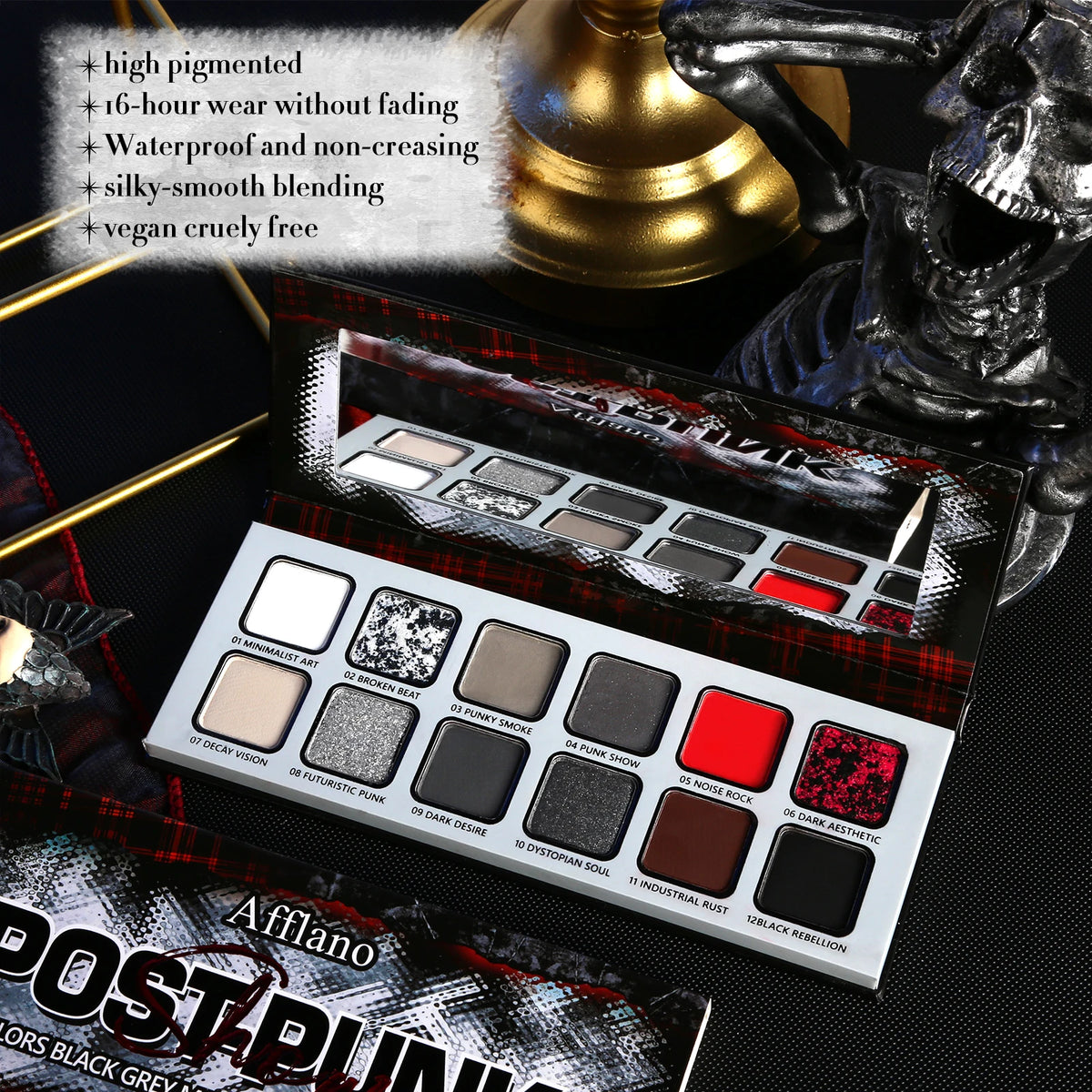 Goth Makeup Gray Black Eyeshadow Palette, Grunge Smokey Eye Eyeshadow Palette Highly Pigmented, Blendable Chrome Glitter Silver