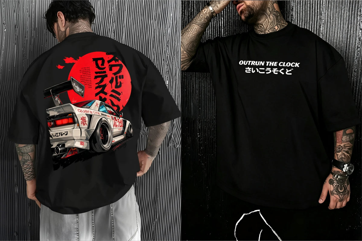 Men's Oversized T Shirt Japanese Tokyo Racing JDM Car Back Print Harajuku Streetwear Casual Crew Neck Short Sleeve Unisex Tee