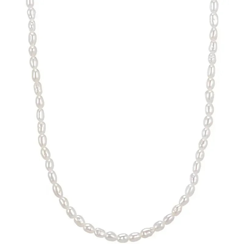 YWYC 2.5-3.5mm Rice Shape Freshwater Pearl Necklaces 40cm Length 925 Sterling Silver Collar Necklaces for Women Jewelry Gift
