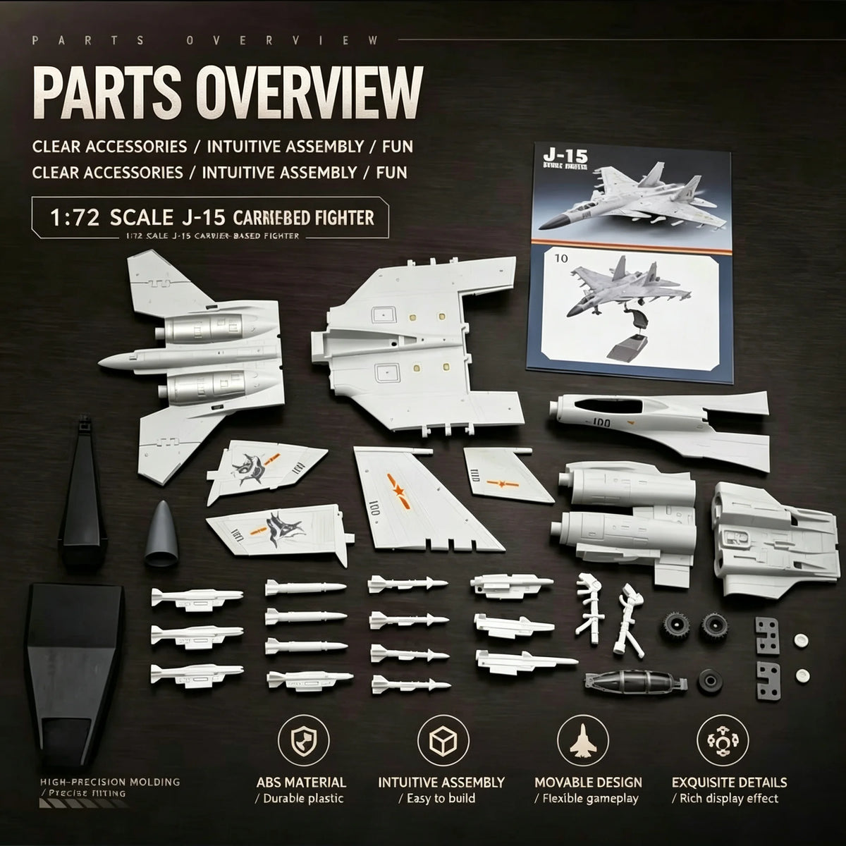 1:72 Scale J‑15 Carrier‑Based Fighter Jet DIY Assembly Model Toy, Military Aircraft Collectible Ornament, Holiday Gift for Boys